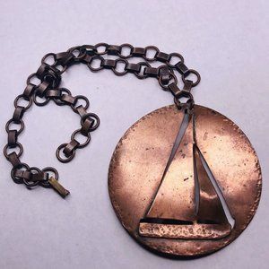 XL Pendant Sailboat Signed Fraser Necklace Cut Out Copper Chain Links